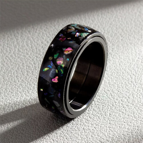 Men's Stainless Steel Abalone Shell Rotatable Ring 8mm Size 2