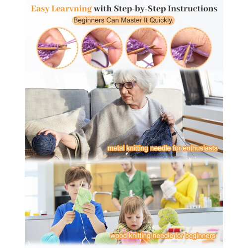 Beginner Knitting Kit Scarf Starter with Instructions Yarn 2