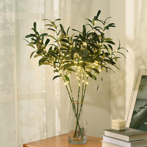 Lighted Olive Branches with Timer Vase for Home Decor 2