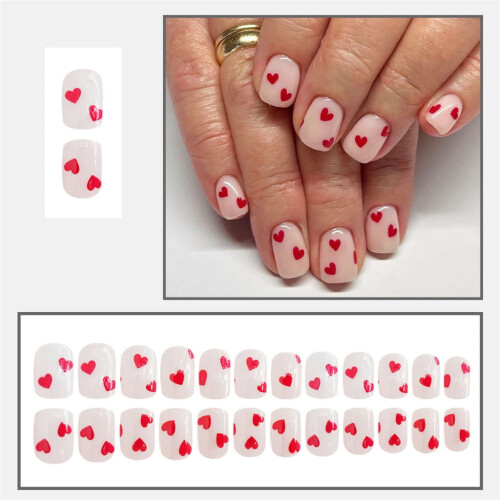 Valentine's Day Press-On Nails Short Square Heart Design 1