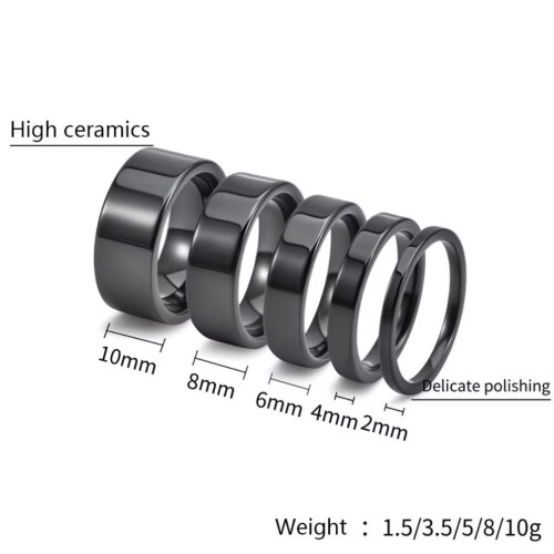 Ceramic Wedding Band Ring Black 8mm Size 12 1