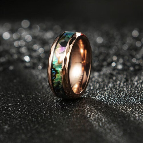 Stainless Steel Abalone Shell Ring Rose Gold 8mm Size 9 1