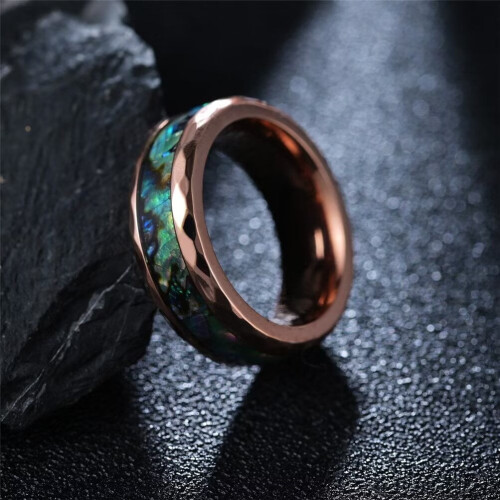 Stainless Steel Abalone Shell Ring Rose Gold 8mm Size 9 2