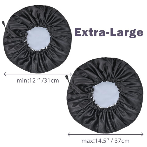 Satin PEVA Shower Cap Reusable Large Size Black 2