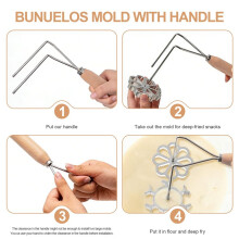 6 Pcs Rosette Iron Mold Set with Double Headed Handle Bunuelos Molds,Timbale Cookie Mold Tool for Waffles Cakes Biscuit
