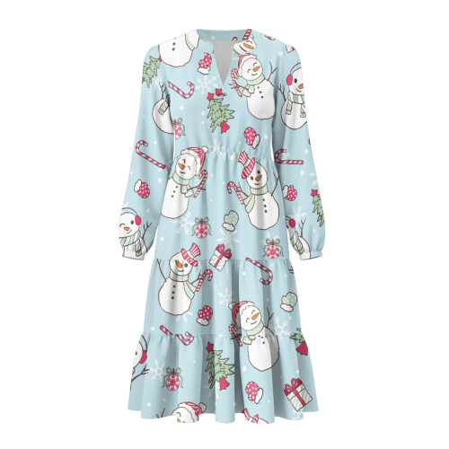 Women's Christmas Snowman Patchwork Midi Dress X-Large 1