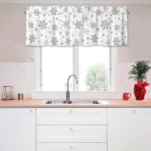 Christmas snowflake kitchen valances blackout grey white 2