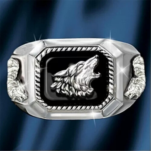 Men's Silver Wolf Ring Jewelry Gift Size 7-13 1