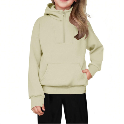 Kids Pullover Hoodie Half-Zip Kangaroo Pocket Sweatshirt
