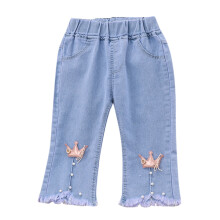Girls Denim Capri Pants Wide Leg Elastic Waist Gold 18-24M