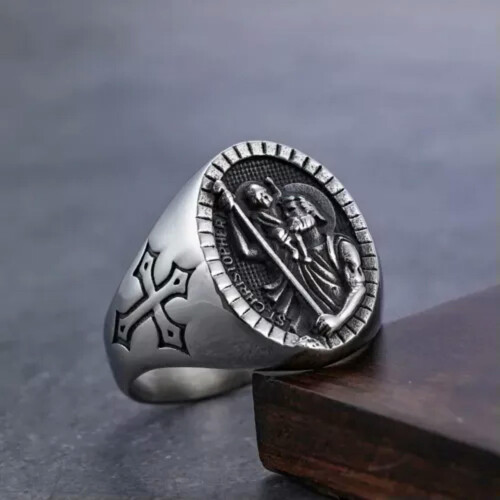 St. Christopher Cross Ring Stainless Steel Size 7-13 2