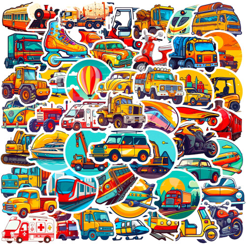 Cartoon Transportation Stickers Educational Vehicle and