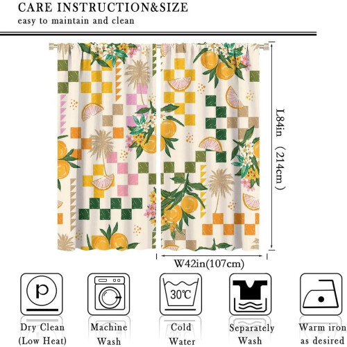 Orange Lemon Curtains Vintage Bohemian Pattern Blackout Rod 1