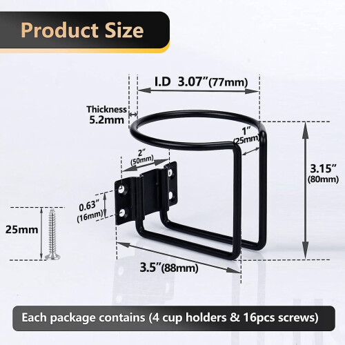 Stainless Steel Boat Cup Holder Black Coated 1 2