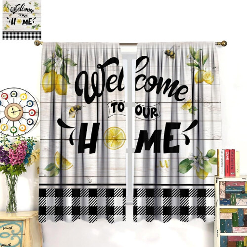 Rustic Lemon Curtains Fruit Floral Design Blackout Rod 2