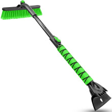 Extendable Snow Brush and Ice Scraper with Foam Grip Green