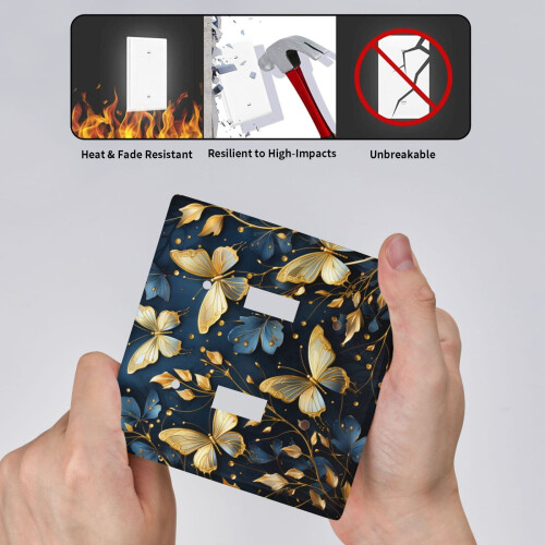 Wall Plate Light Switch Cover Double Gang Gold Butterflies 2