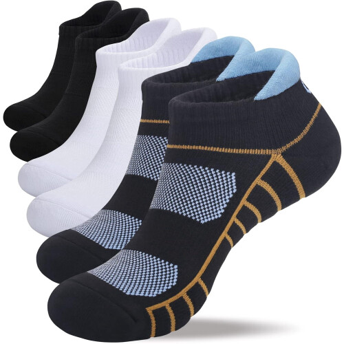 Athletic Running Ankle Socks Low Cut Cushioned 6 Pairs