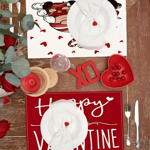 Valentine's Day Table Mats Linen Heat-Resistant 4 Pack 1