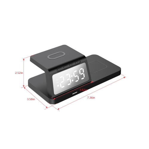 Wireless Charging Station with Digital Alarm Clock 15W Black 2