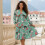 Blumen-Pferde-Midikleid Damen V-Ausschnitt Langarm Größe L 4