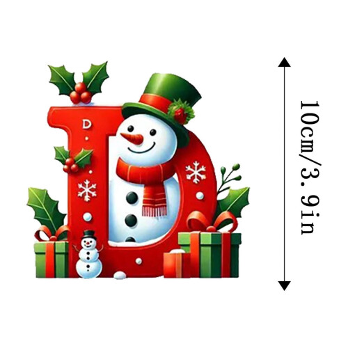 Red Initial Christmas Ornament Acrylic Snowman with Green 2