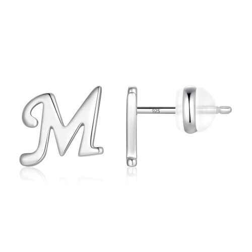 AUNOOL Sterling Silver Initial Stud Earrings for Women