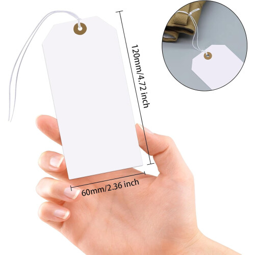 White Paper Hanging Tags with Elastic Rope 100 pcs 4.76" x 2