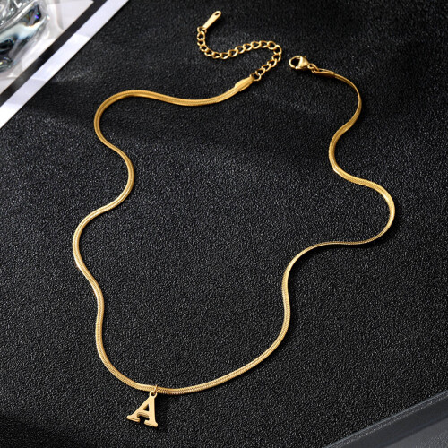 Gold Monogram Necklace Titanium Steel Initial Pendant 2