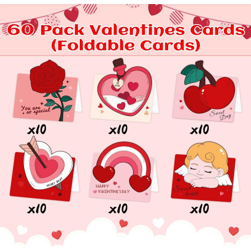 Kids' Valentine's Cards Foldable 60 Pack 1