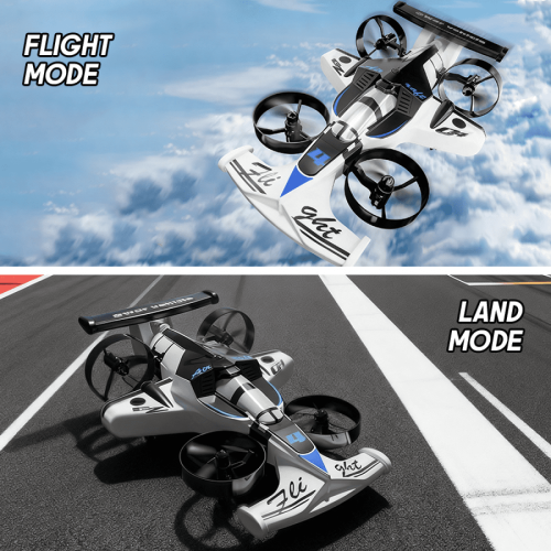 RC Drone and Remote Control Car 2-in-1 with Lights White 1