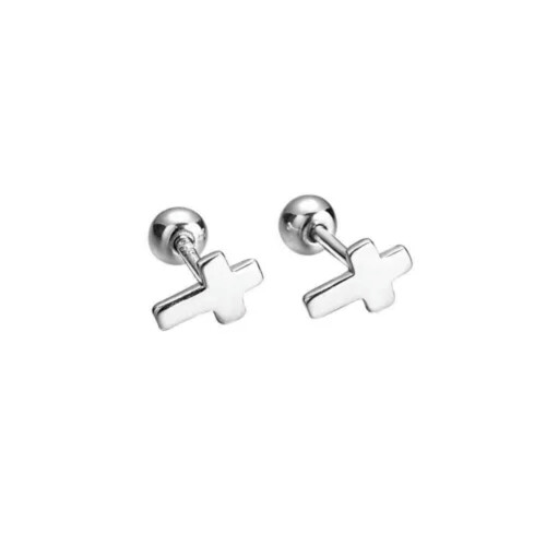 Tiny Cross Stud Earrings 925 Sterling Silver Screw Back 2