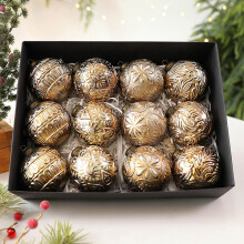 Vintage Christmas Ornaments Rustic Gold White Pack of 12