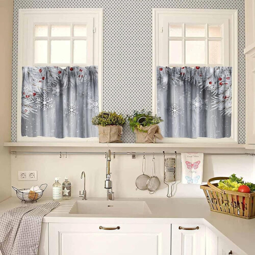 Christmas kitchen curtains and valances set snowflake 1