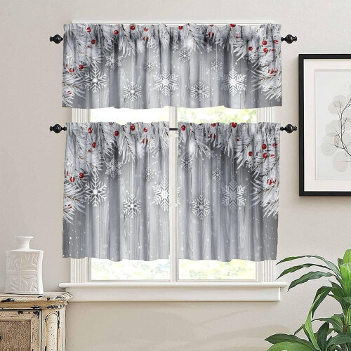 Christmas kitchen curtains and valances set snowflake 2