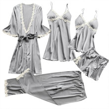Women's Silk Pajama Set Gray 3XL 5-Piece