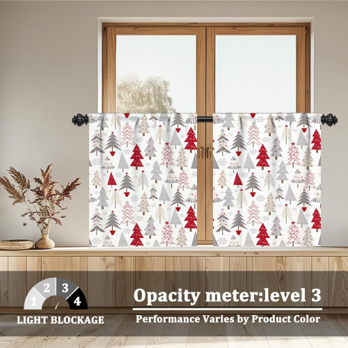 Christmas Tree Cafe Curtains Red Gray Cedar Pine 26x24in 2