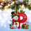 Red Initial Christmas Ornament Acrylic Snowman with Green 4