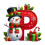 Red Initial Christmas Ornament Acrylic Snowman with Green 2