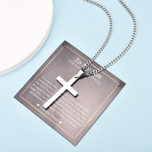 Cross Necklace Silver Cuban Link Chain for Men 2