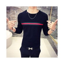 (Black, Tag M=US/UK/AU XS) Fashion New Mens Striped Solid Color Slim Tshirt Long Sleeves Shirt Mens