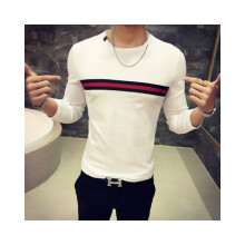(White, Tag M==US/UK/AU XS) Mens New Fashion Striped Solid Color Slim Tshirt Long Shirt Mens Sleeves
