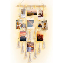 Macrame Hanging Photo Display with Light Beige 20 Clips