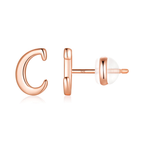 925 Sterling Silver Initial Stud Earrings for Women