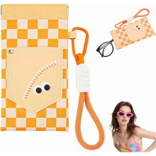 Magnetic Glasses Bag with Lanyard Portable Soft Leather Case