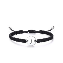 Sterling Silver Initial Bracelet Adjustable Braided Disc