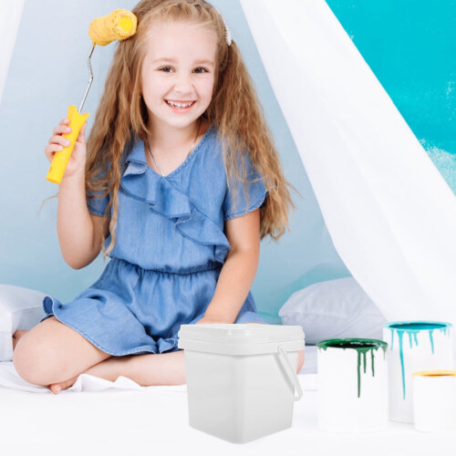 White Paint Bucket with Lid and Handle PP Material 1 Pack 2