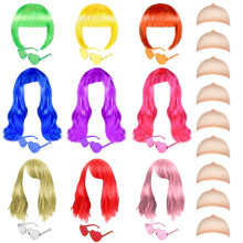 Halloween Wigs Set Bob Style Neon Heart Sunglasses Cap