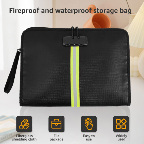 Fireproof Document Bag Composite Fabric Large Capacity with 2
