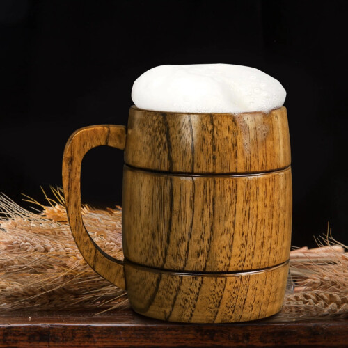 Wooden Beer Mug Vintage Design 24 oz with Handle 1